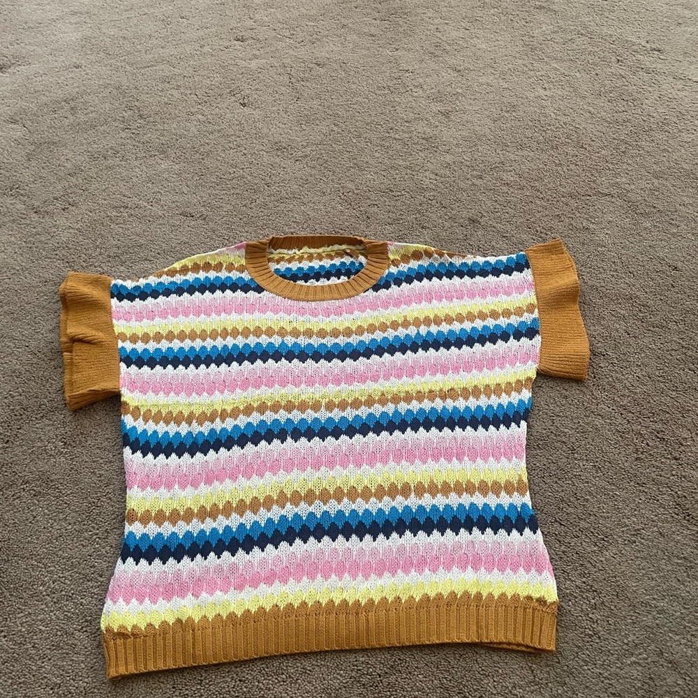 Colorful Striped Short Sleeve Sweater